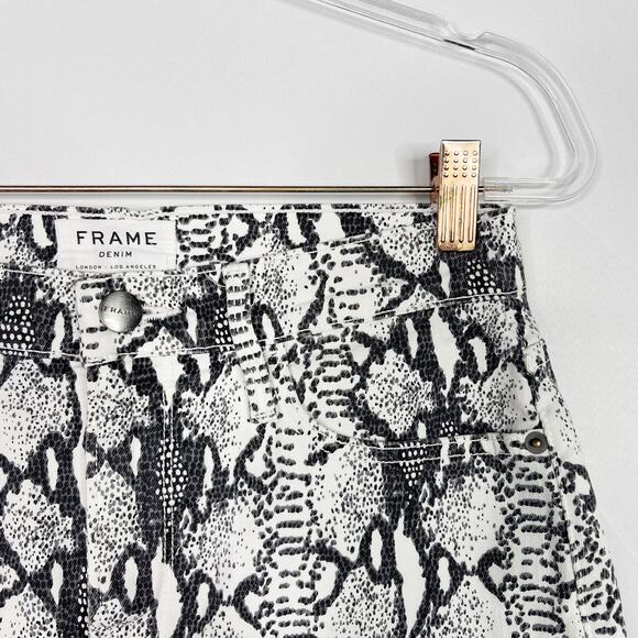 Frame Size 26 Le Mini Python Denim Skirt White Black Snakeprint Womens Cotton - Picture 4 of 13